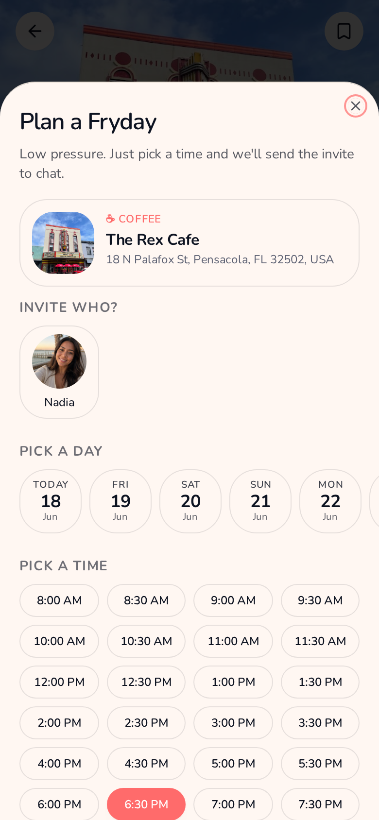Picking a date and time for a Fryday