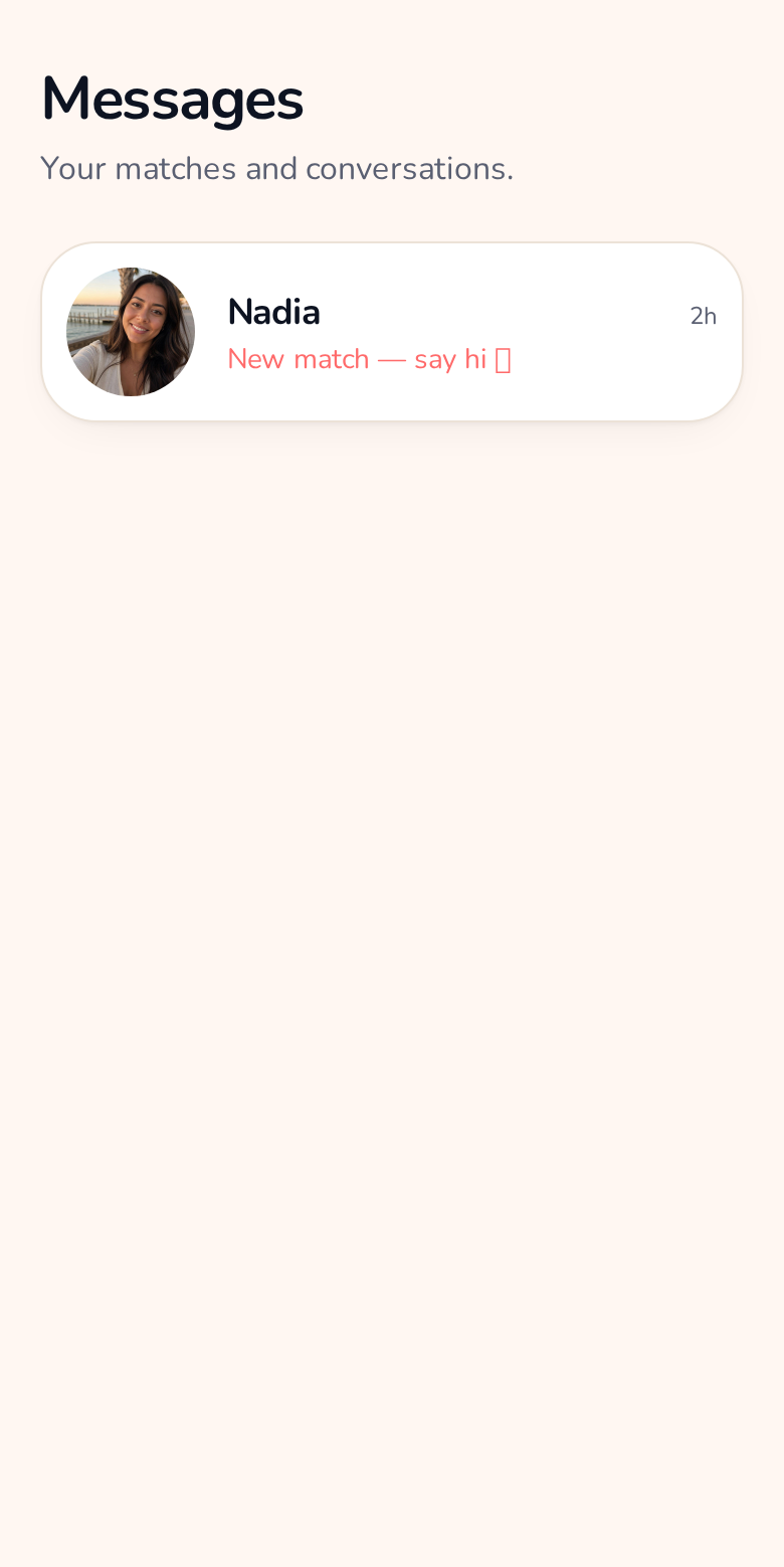 Fryday messages list with a new match